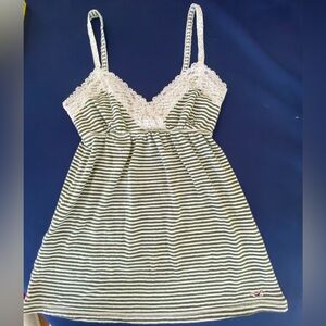 GUC Cute XS Hollister Striped Lacy Tank Top. 12” across chest. 100% Cotton.